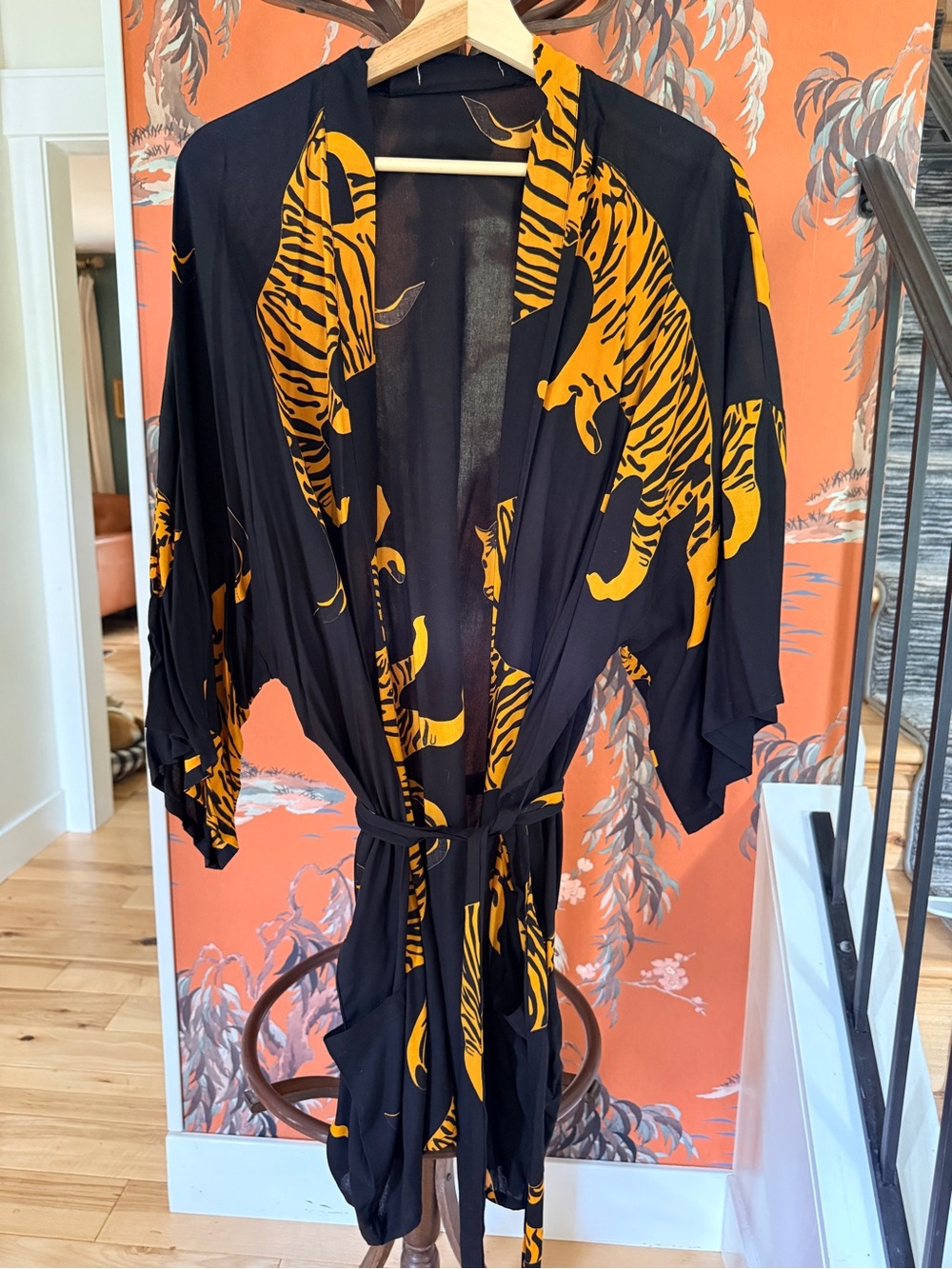 Emerson Fry Black and Yellow Tiger Print Kimono Cape